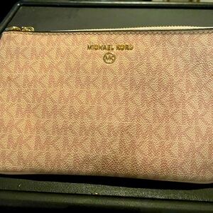 Michael Kors pink logo zip top wristlet
